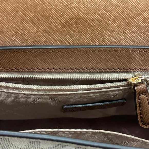 Michael Kors MK Logo Crossbody Bag Vanilla Brown Leather Trim Gold Chain - Picture 6 of 6